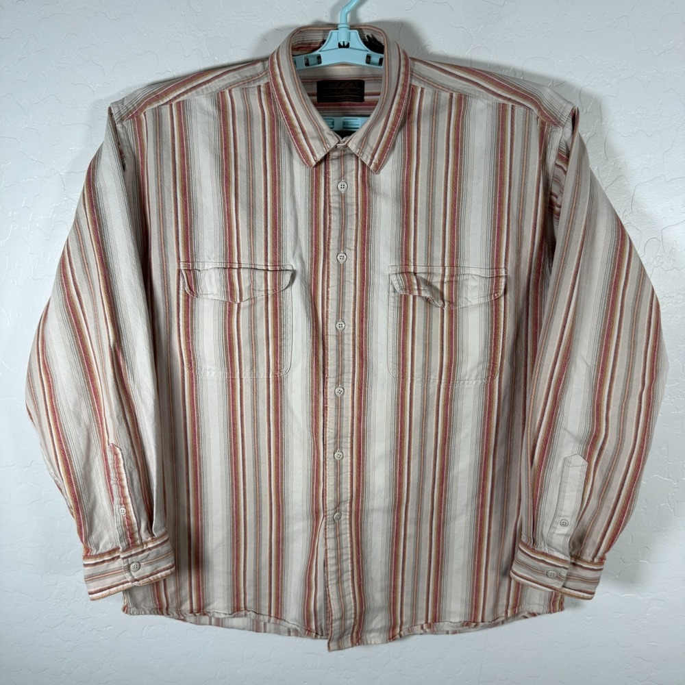 Eddie Bauer Shirt Mens XL Elkhorn Twill Button Up Outdoor Heavy Stripe Southwest